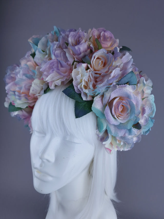 "Bonnie" Pastel Rose & Flower Headdress & Neckpiece