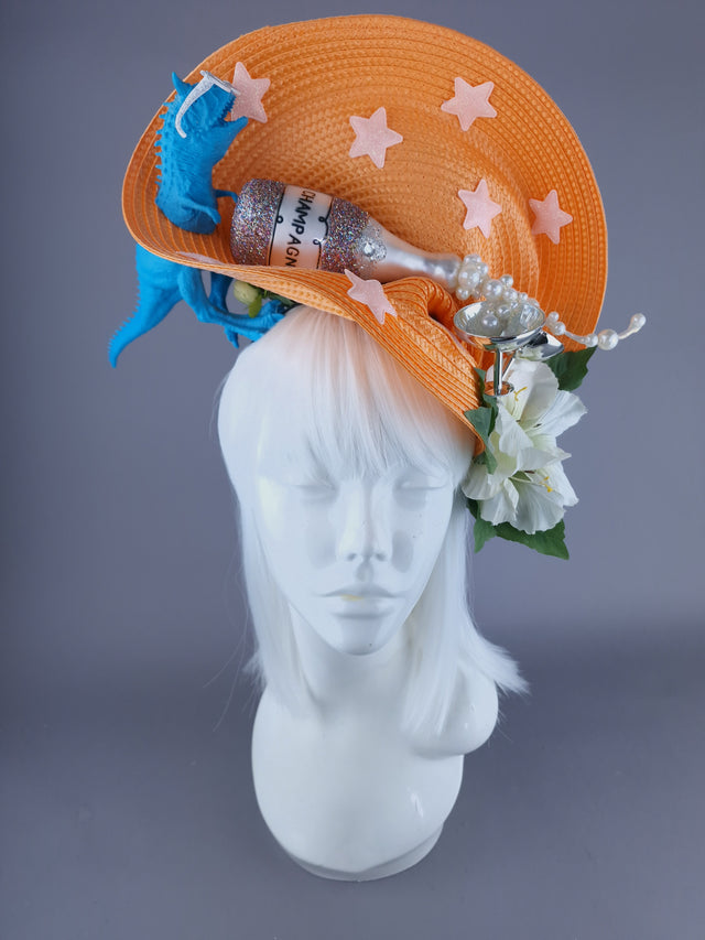 "Dino Party" Dinosaur & Champagne Fascinator Hat