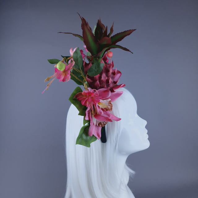 "Jambon"Pink Pineapple & Orchid Headdress