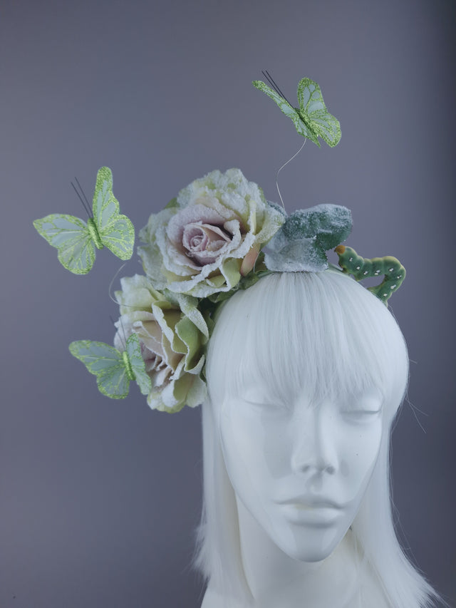 Green Rose & Caterpillar Headpiece