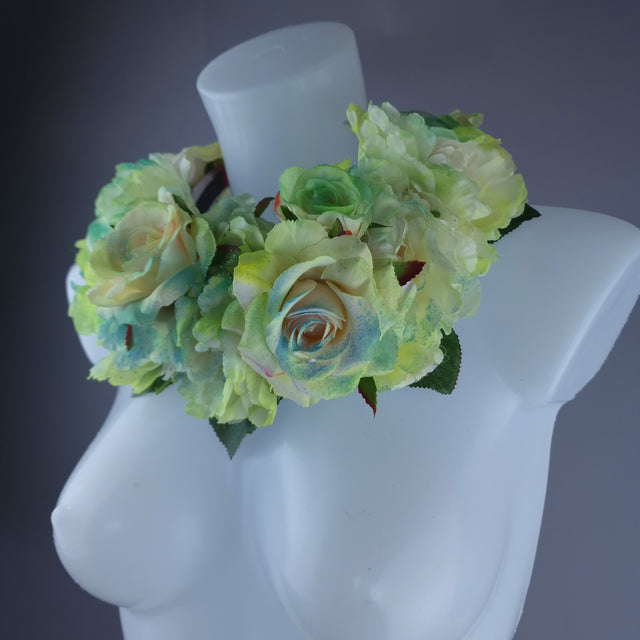 "Lime" Green Rose & Flower Headdress & Neckpiece