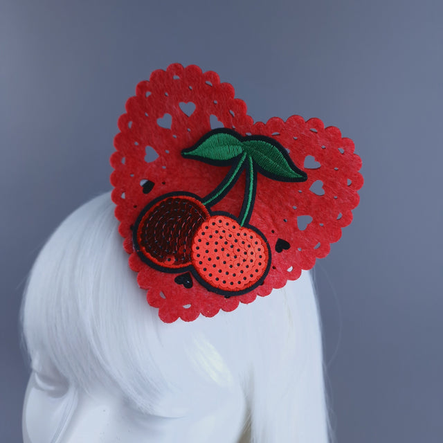 "Mimi" Heart & Cherry Mini Fascinator