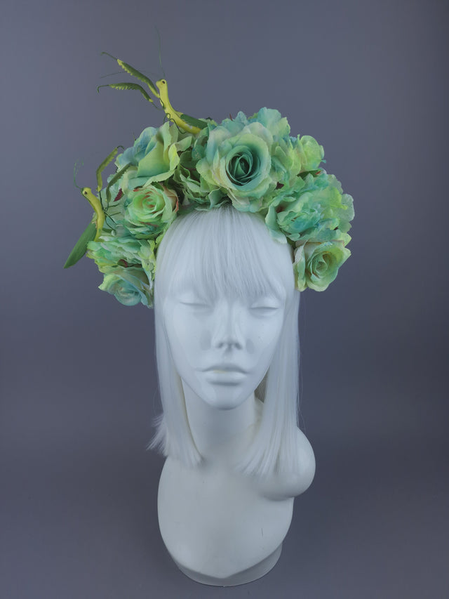 "Seduction"Green Flower & Praying Mantis Headdress