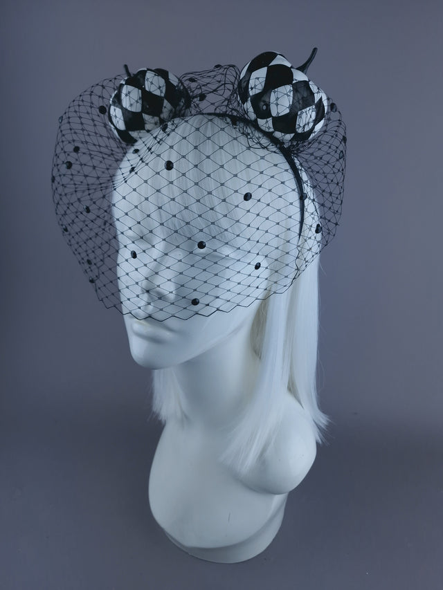 "Boo" Black & White Pumpkin Ear Veil Headdress