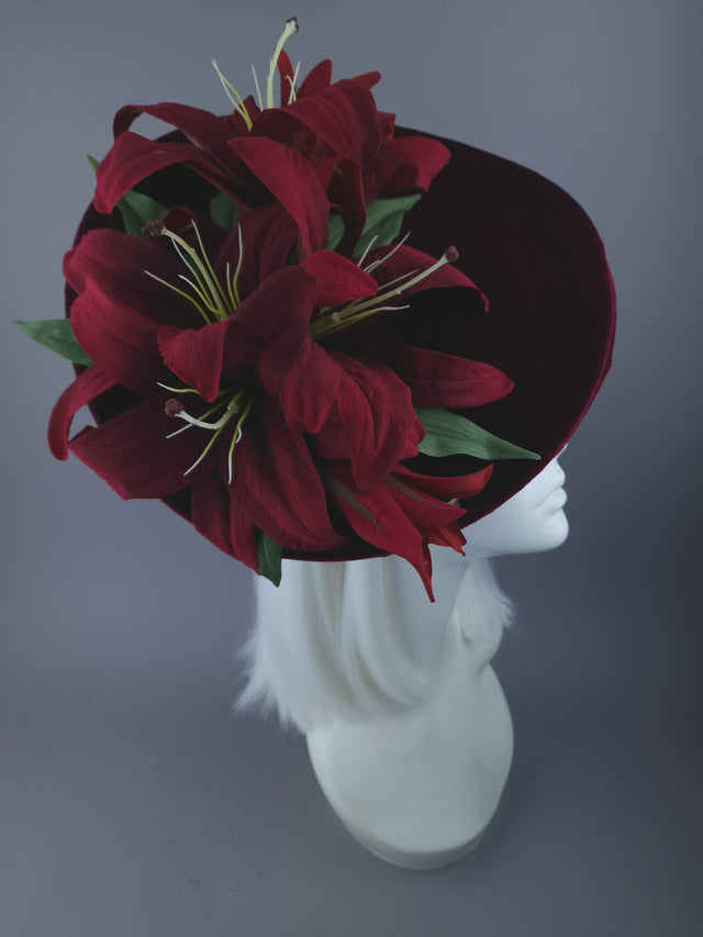 Deep Red Velvet Lily Hat "Demelza"