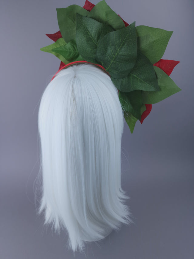 Large Red Poinsettia & Robin Xmas Headdress