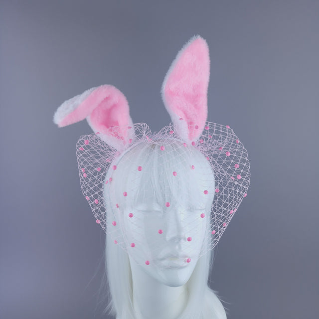 "Flopsy" Pink & White Bunny Ear Veil Headdress
