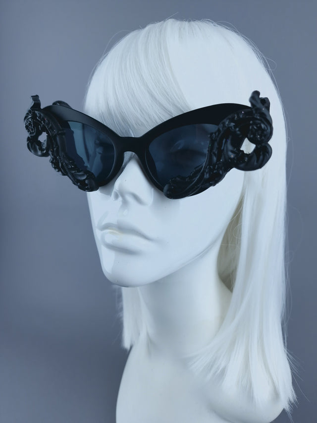 "Saisha" Black Filigree Catseye Sunglasses