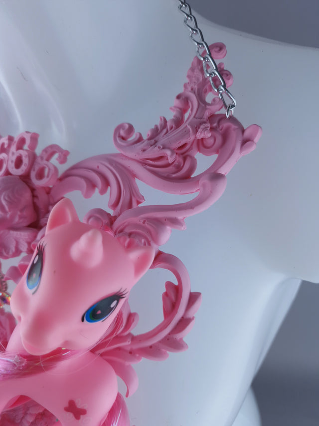 "Babylonia" Pastel Pink Pony & Filigree 666 Neckpiece