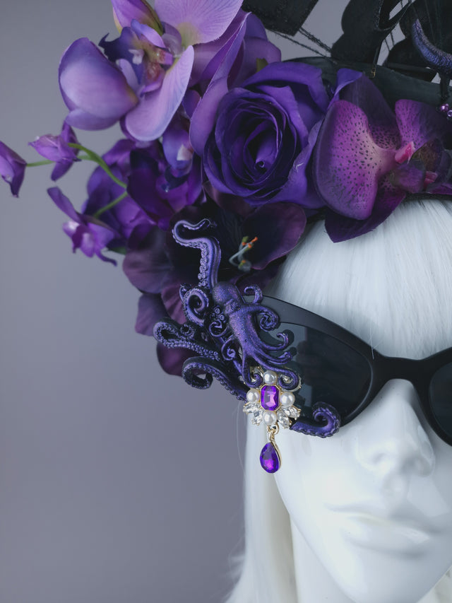Pearls & Swine: Bespoke Commission Purple & Black Ship Headdress with Sunglasses