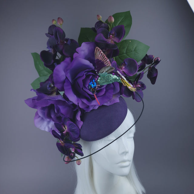 "Aasta" Purple Giant Rose & Orchid Fascinator Hat