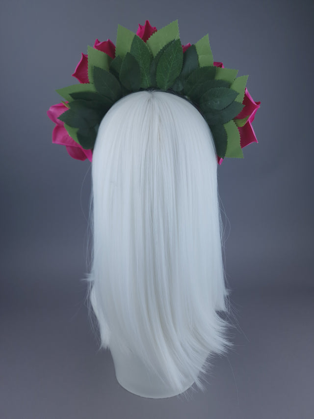 Pearls & Swine: Pink Velvet Rose Flower Headdress & Neckpiece "Eva"