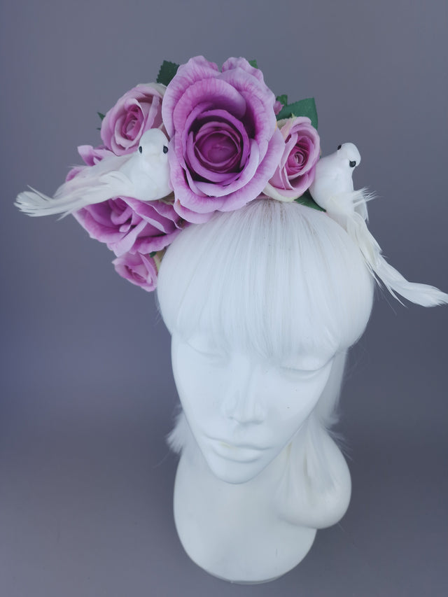 "Torrin" Pink/Purple Rose & Doves Headdress