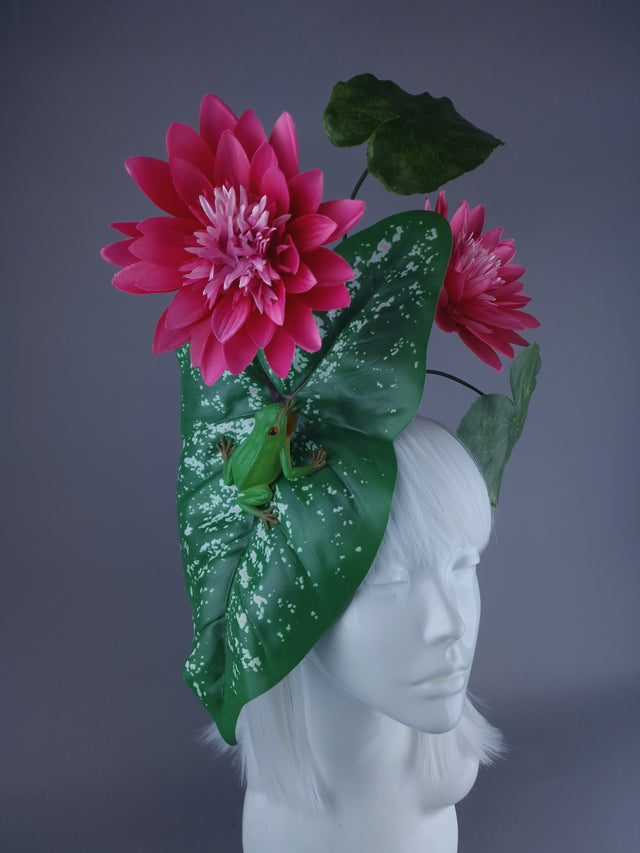 "Pond Life" Frog, Lily & Leaf Fascinator Hat