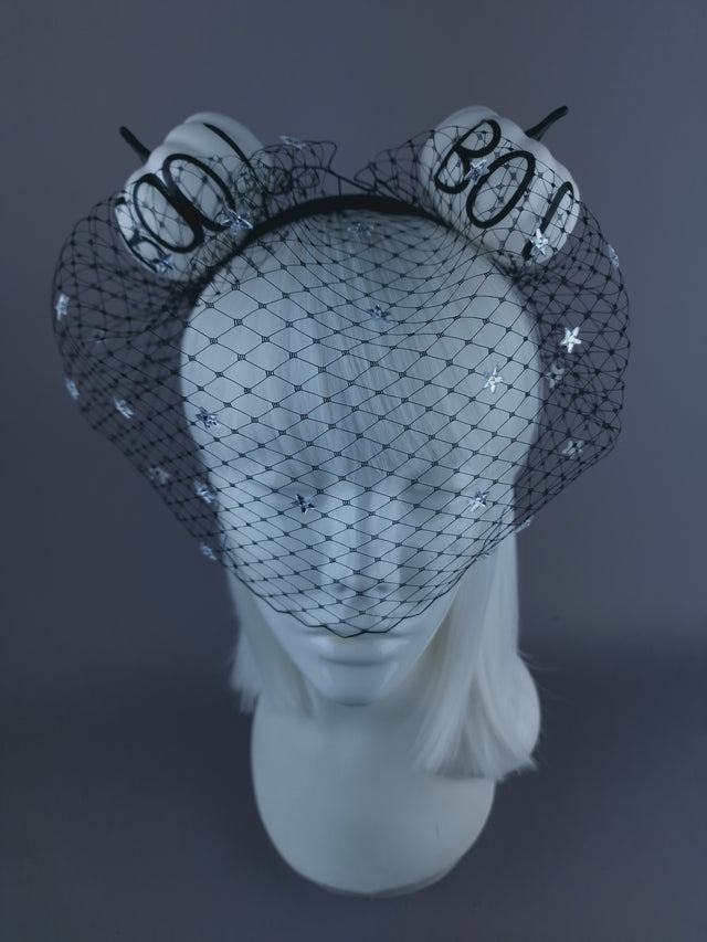 "Boo-Boo" Black & White Pumpkin Ear Veil Headdress