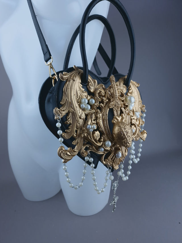 "Tullia" Gold Filigree & Pearl Heart Shaped Handbag