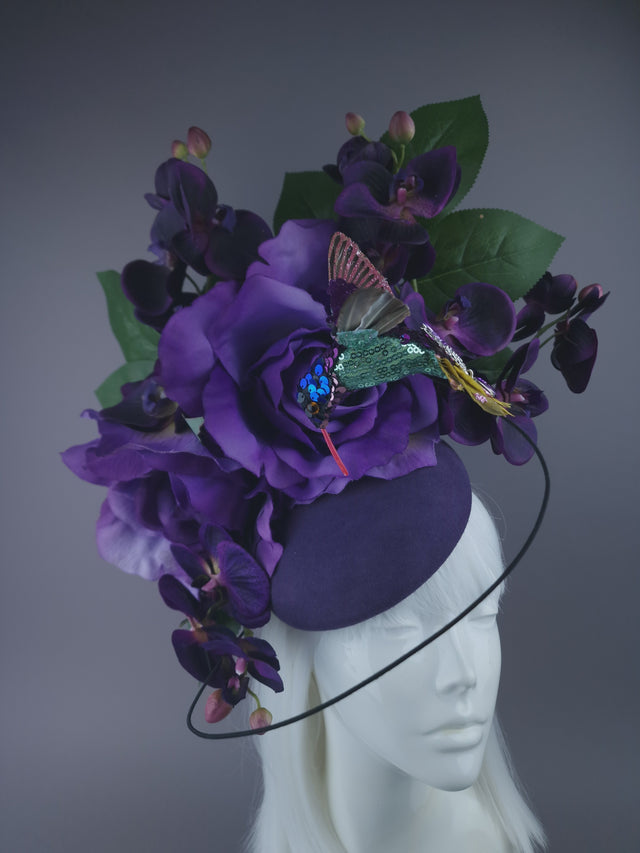 "Aasta" Purple Giant Rose & Orchid Fascinator Hat