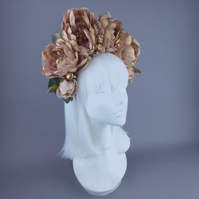 "Sunset" Dusky Pink/Gold Rose Flower Headdress & Skulls