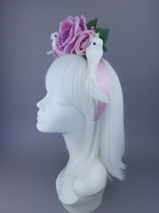 "Torrin" Pink/Purple Rose & Doves Headdress