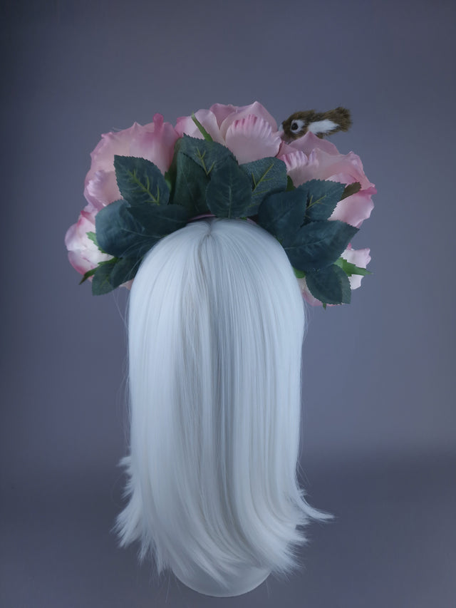 "Hoppit" Bunny Rabbit, Pearls & Pink Roses Headpiece