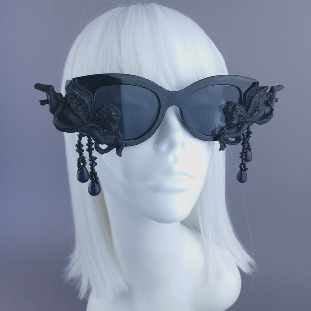 "Astarte" Black Cherub Angel & Beading Sunglasses