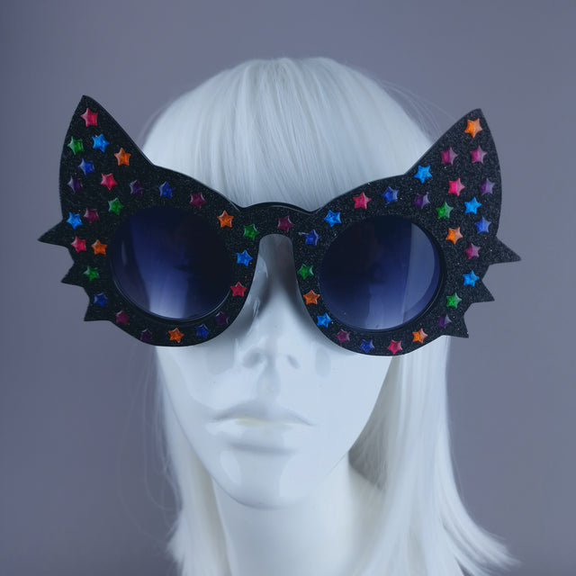 "Meowzer" Black Glitter Star Cat Sunglasses