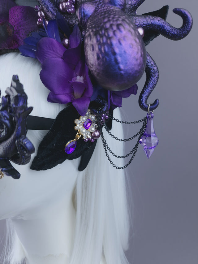 Pearls & Swine: Bespoke Commission Purple & Black Ship Headdress with Sunglasses