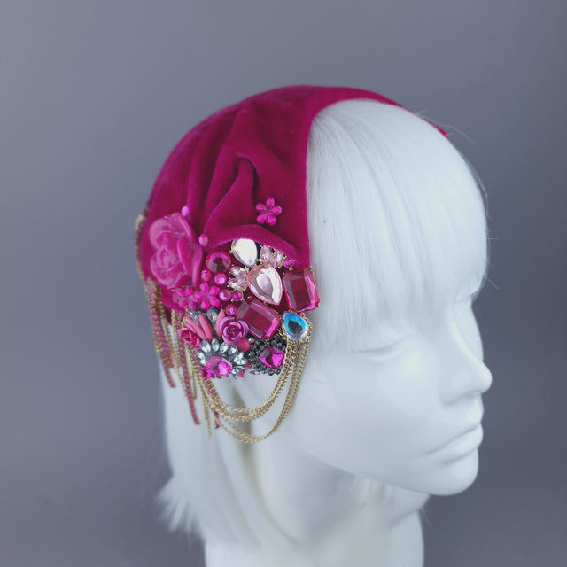 Pink Velvet Jewel Vintage Inspired Hat "Anna"