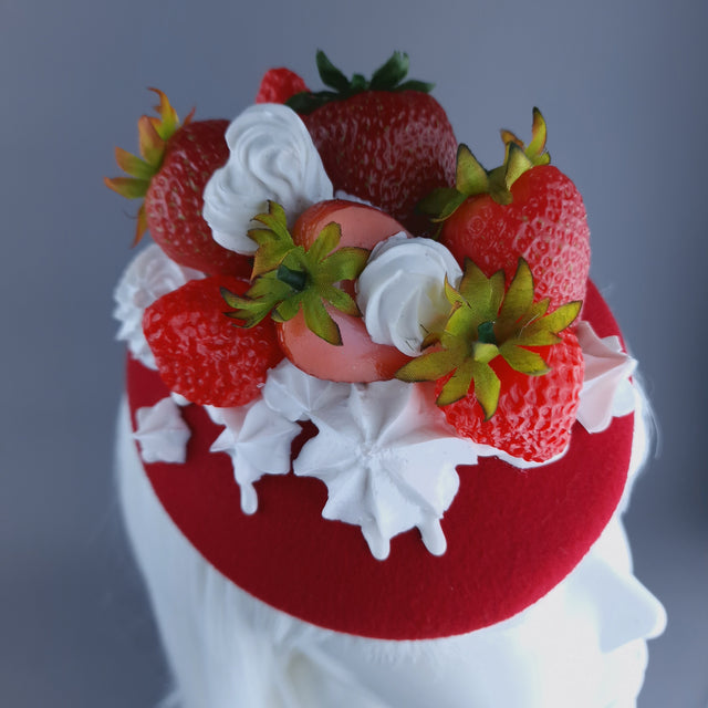 "Fragaria'" Strawberries & Cream Food Fascinator Hat