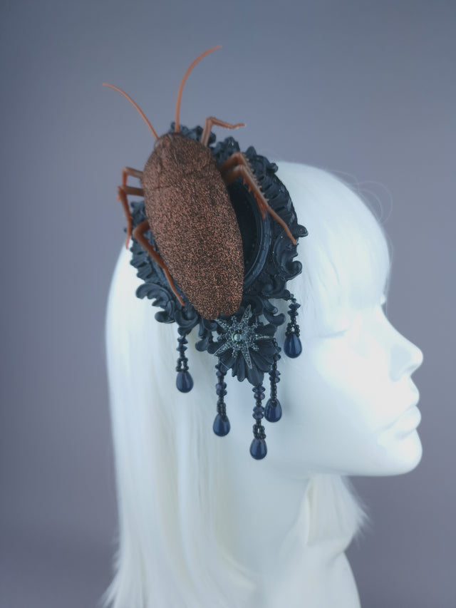 Pearls & Swine: Extra Large Gothic Cockroach Mini Fascinator "Eek"