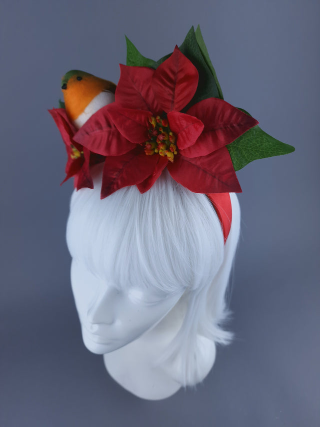 Robin & Red Poinsettia Xmas Headdress