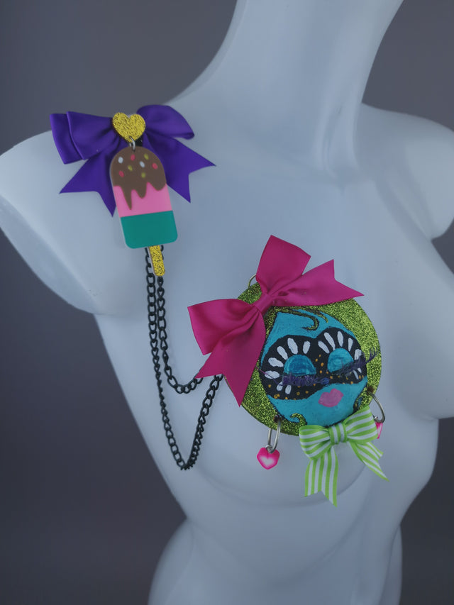 Colourful Dollface Necklace Brooch Jewellery
