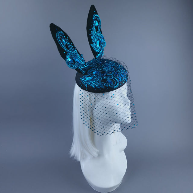 "Luhlaza" Blue Lace Bunny Rabbit Ear Fascinator Hat