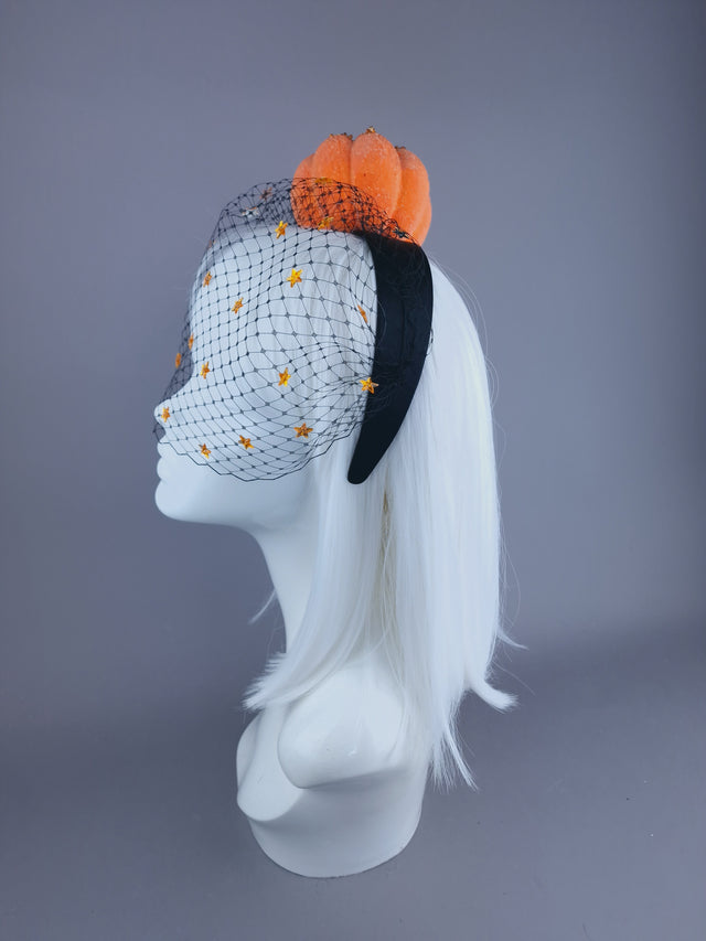 "All Hallows" Orange Pumpkin & Star Veil Headdress