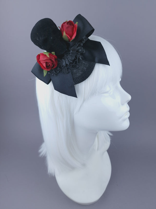 "Grimsley" Skull, Filigree & Bow Mini Fascinator