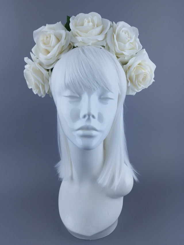 "Eva" Ivory Velvet Rose Flower Headdress & Neckpiece