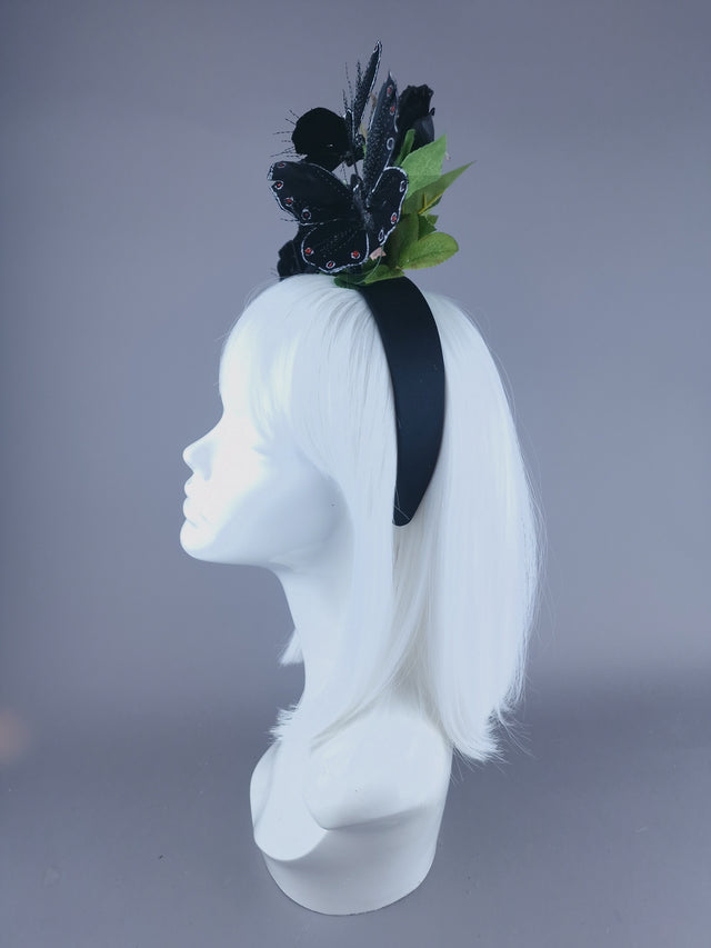 "Devaki" Black Rose & Butterfly Flower Headdress