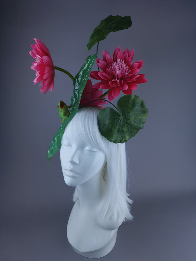 "Pond Life" Frog, Lily & Leaf Fascinator Hat