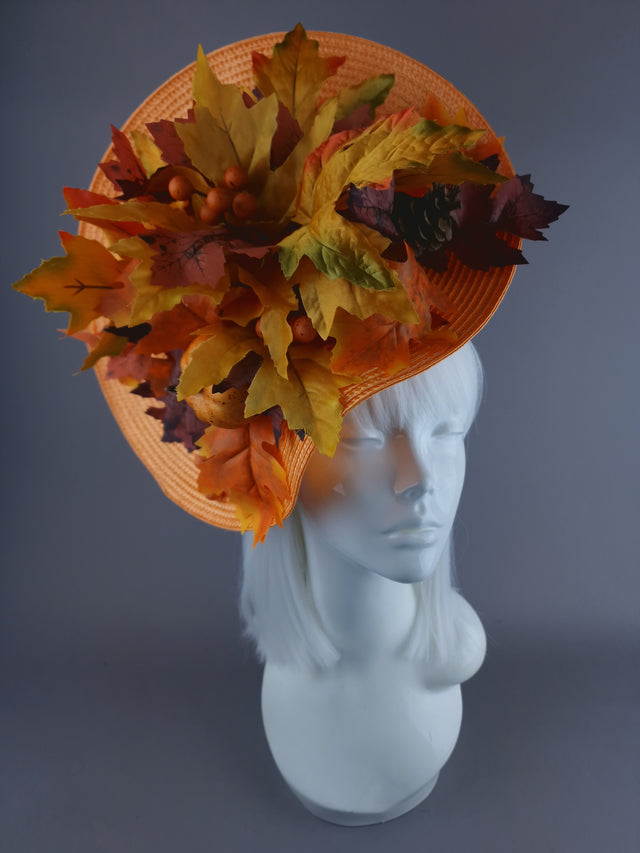 "Maple" Orange Autumn Leaf & Pumpkins Hat