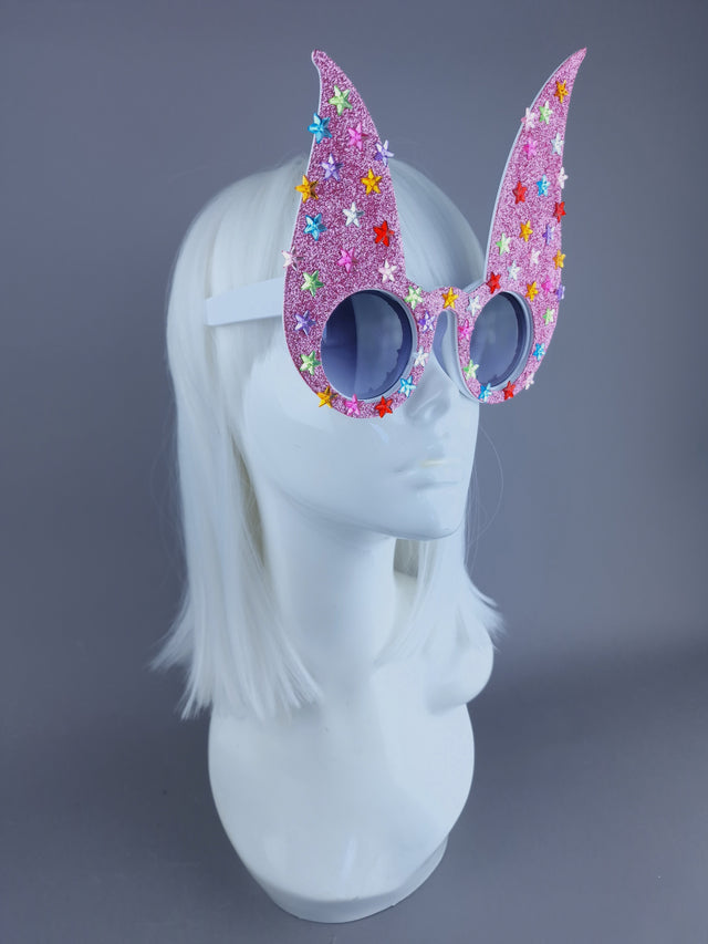 "Luppolo" Pink Glitter Bunny Rabbit Ear Sunglasses