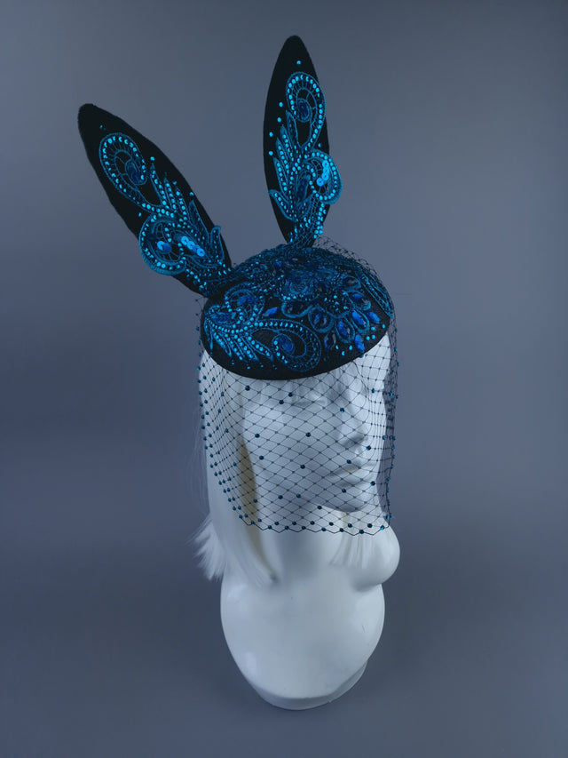 "Luhlaza" Blue Lace Bunny Rabbit Ear Fascinator Hat