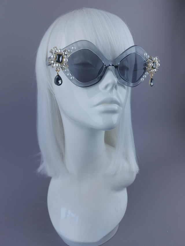 Pearls & Swine: Grey Sunglasses with Jewels - LIMITED EDITION