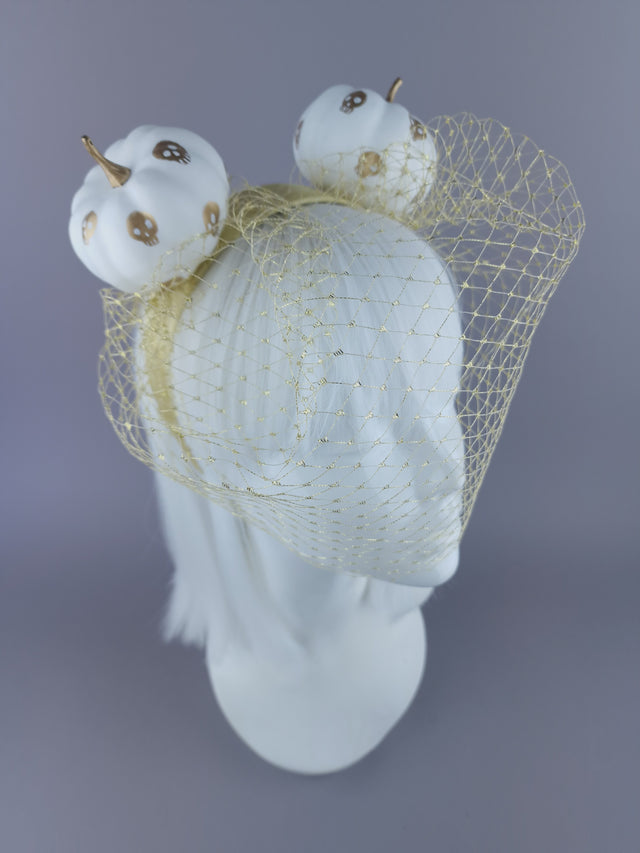 "Boo-Boo" Gold & White Pumpkin Ear Veil Headdress