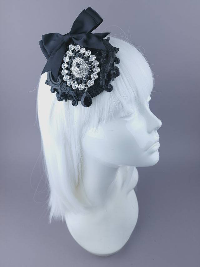 Black Jewel, Filigree & Bow Mini Fascinator