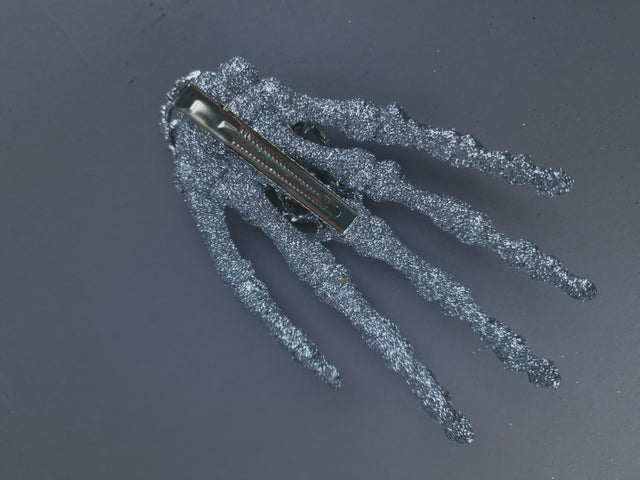 "Dust to Dust" Jewelled Glitter Skeleton Hand Mini HeadpieceI