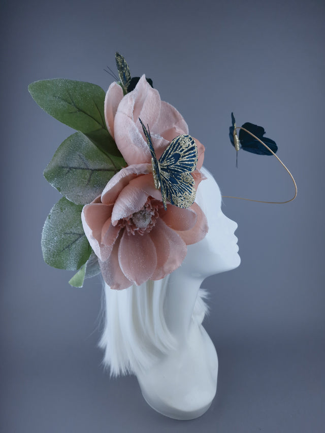 "Mala" Large Pink Flower & Butterfly Headdress