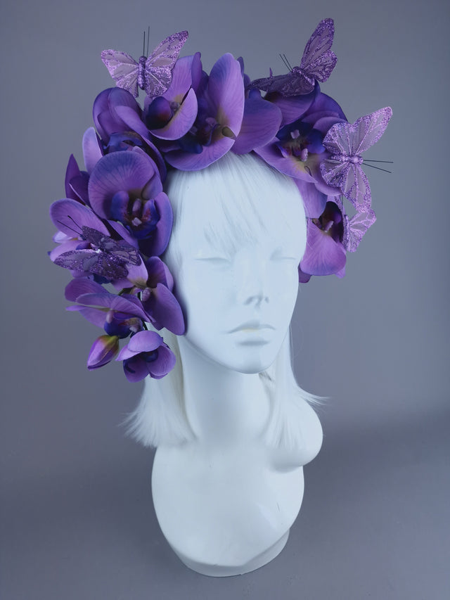 "Badriyah" Purple Orchid & Butterfly Headdress