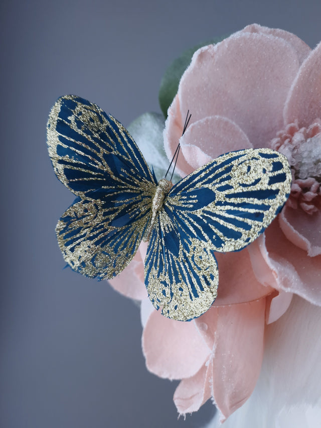 "Mala" Large Pink Flower & Butterfly Headdress