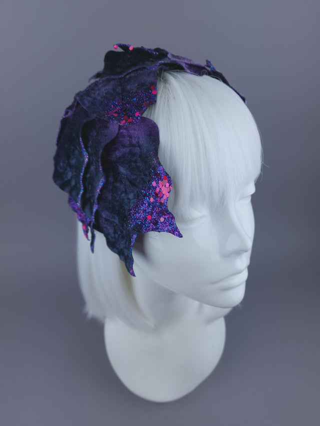 "Baxter" Purple Vintage Inspired Velvet Leaf Headdress