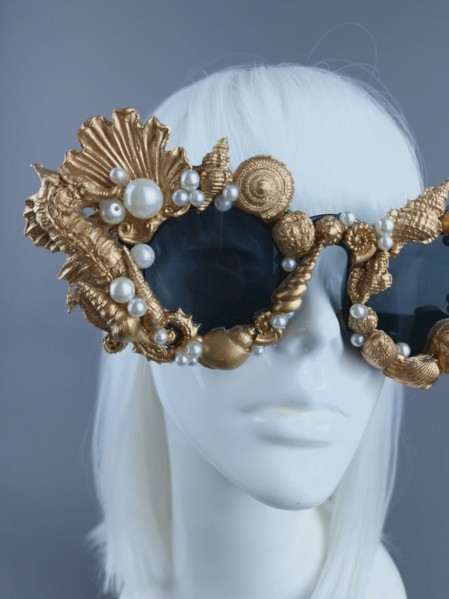 "Ariella" Gold & Pearl Shell Mermaid Sunglasses